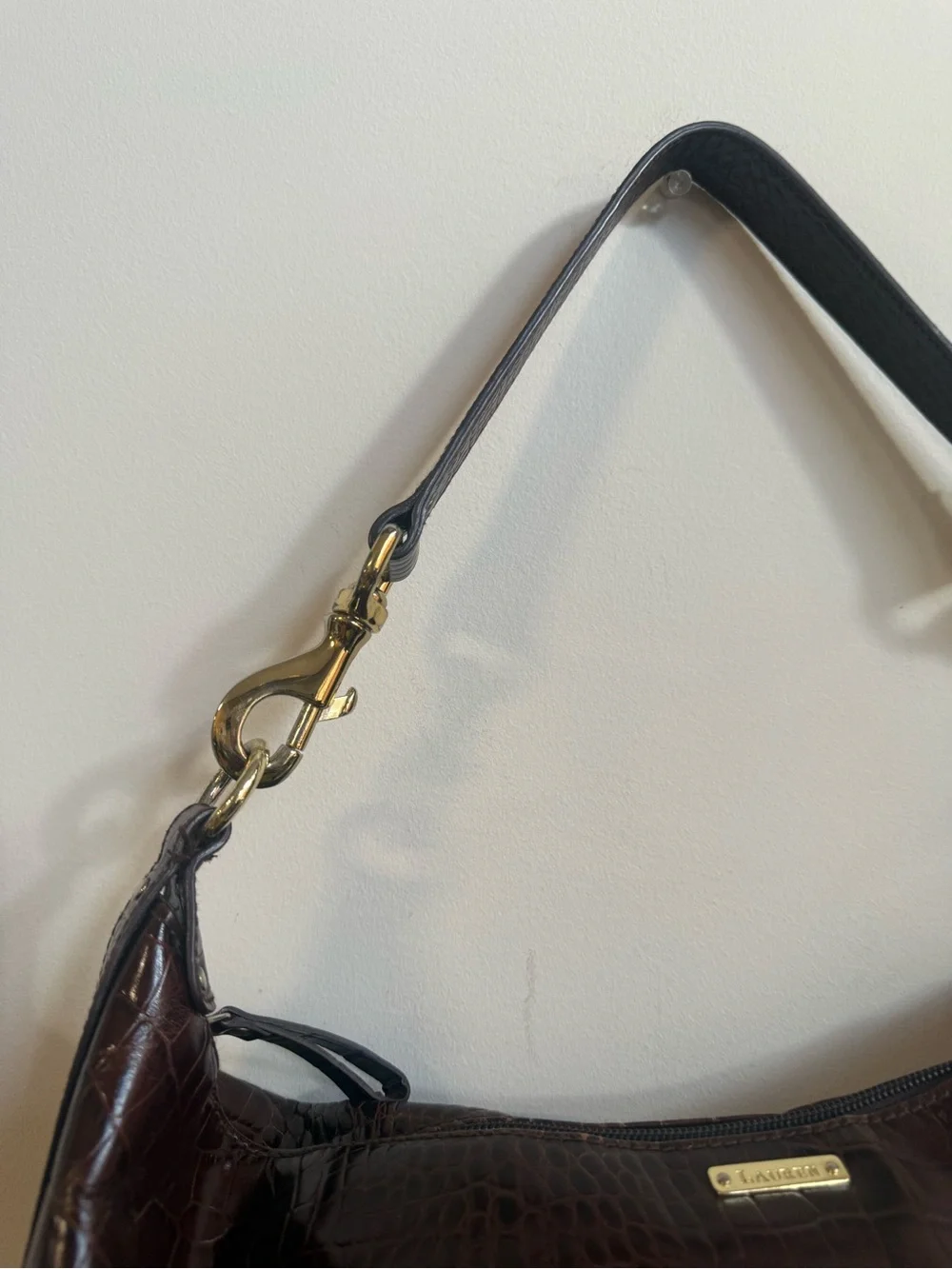Ralph Lauren Dark Brown Croc-Embossed Shoulder Bag